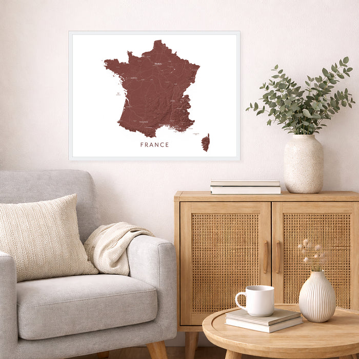 France Map Print: Labelled Topographic Country Wall Art Poster, Paris