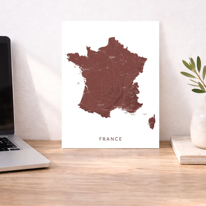 France Map Print: Labelled Topographic Country Wall Art Poster, Paris