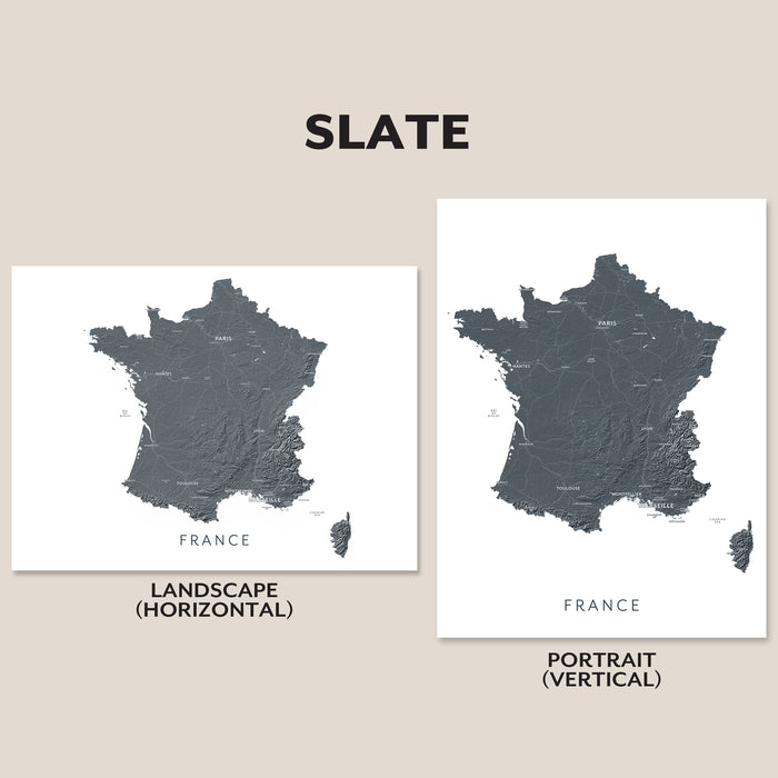 France Map Print: Labelled Topographic Country Wall Art Poster, Paris