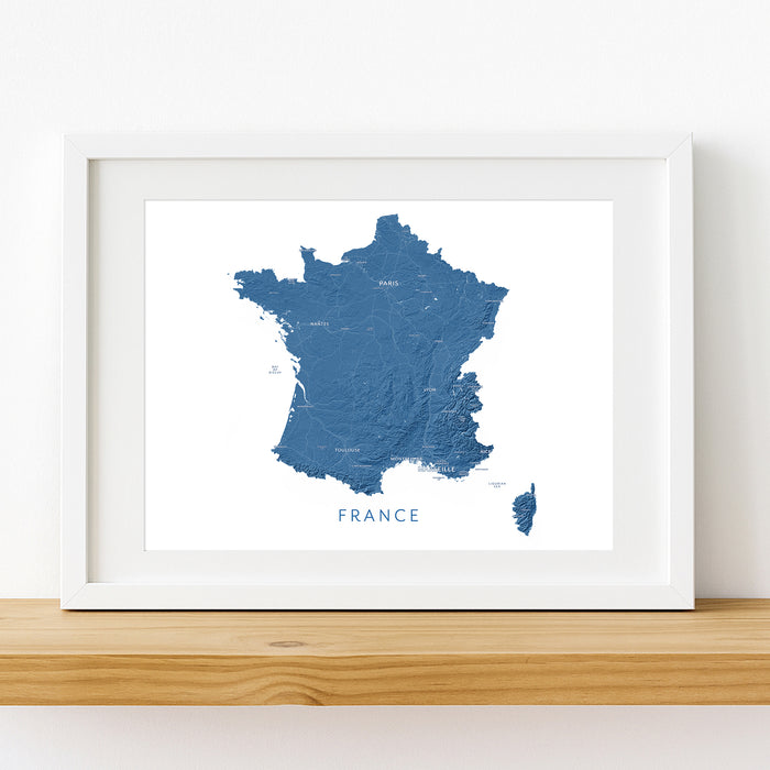 France Map Print: Labelled Topographic Country Wall Art Poster, Paris