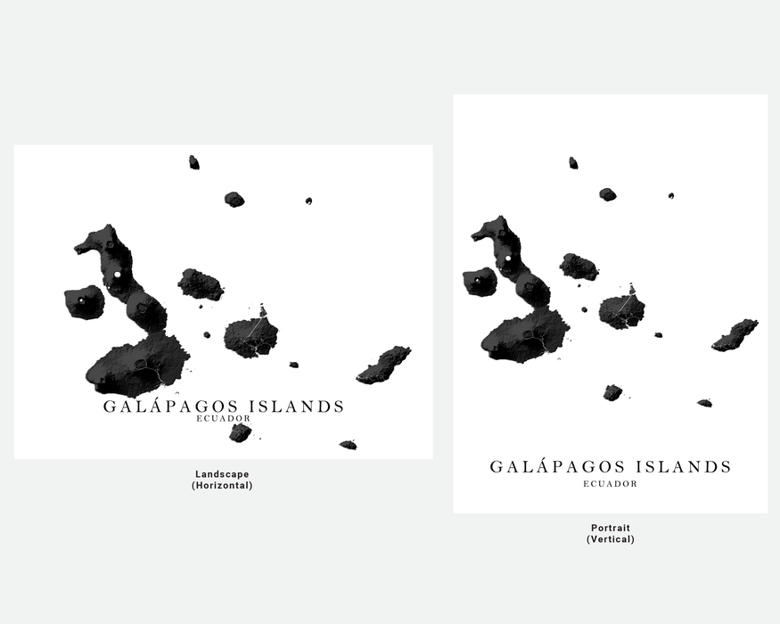 Galapagos Islands Ecuador black and white topographic map print by Maps As Art.