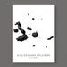 Map of Galápagos Islands with black ink splashes on a white background
