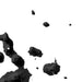 Black ink splatters on a white background