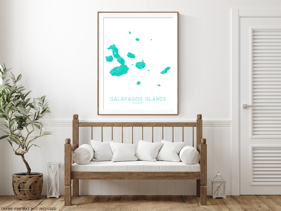 Galapagos Islands Ecuador map print with a 3D topographic design by Maps As Art.