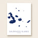 Map of Galápagos Islands with blue watercolor design on a white background