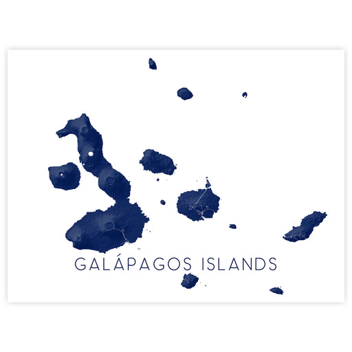 Map of Galápagos Islands with black ink splashes on a white background
