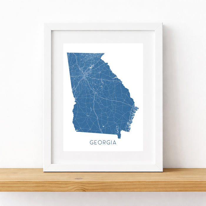 Framed map of Georgia on a white wall
