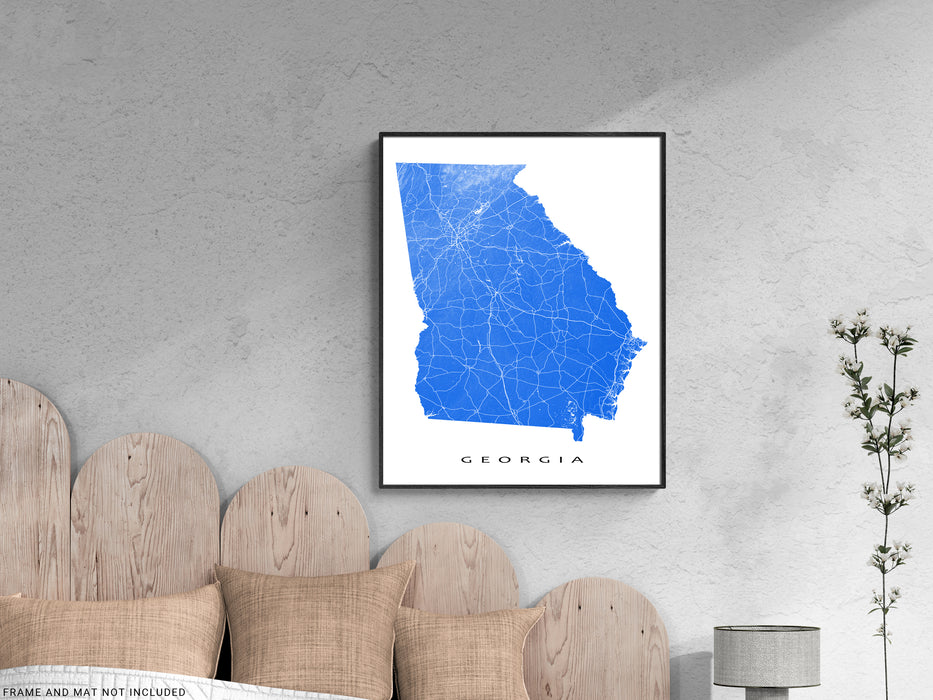 Georgia map print with natural landscape and main roads designed by Maps As Art.