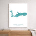 Map of Grand Cayman on a white wall above a wooden shelf.
