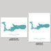 Two maps of Grand Cayman, one in landscape and one in portrait orientation, on a gray background.