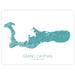 Map of Grand Cayman with a teal color on a white background