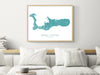 Grand Cayman island map print with a turquoise topographic design by Maps As Art.
