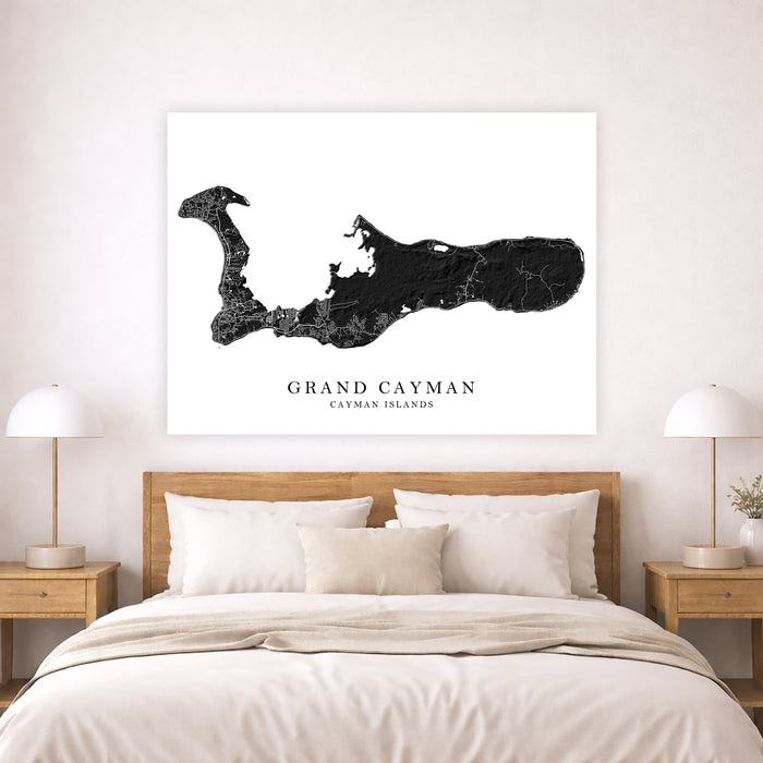 Grand Cayman Map Print: Black and White Cayman Islands Neutral Wall Art Poster