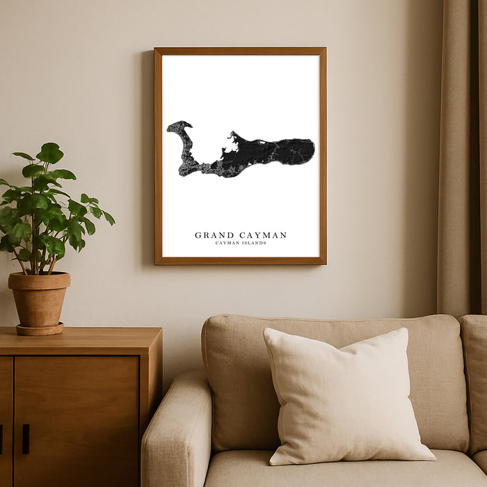 Grand Cayman Map Print: Black and White Cayman Islands Neutral Wall Art Poster