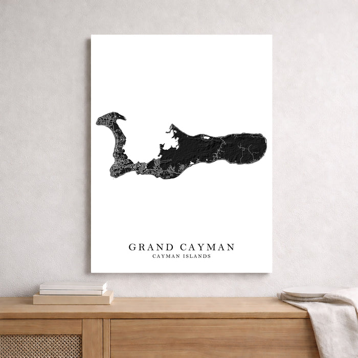 Grand Cayman Map Print: Black and White Cayman Islands Neutral Wall Art Poster