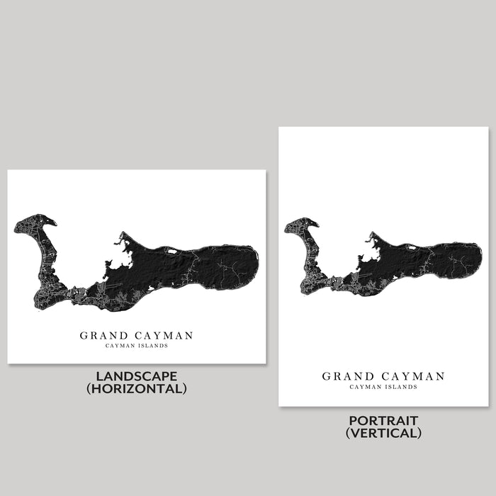 Grand Cayman Map Print: Black and White Cayman Islands Neutral Wall Art Poster