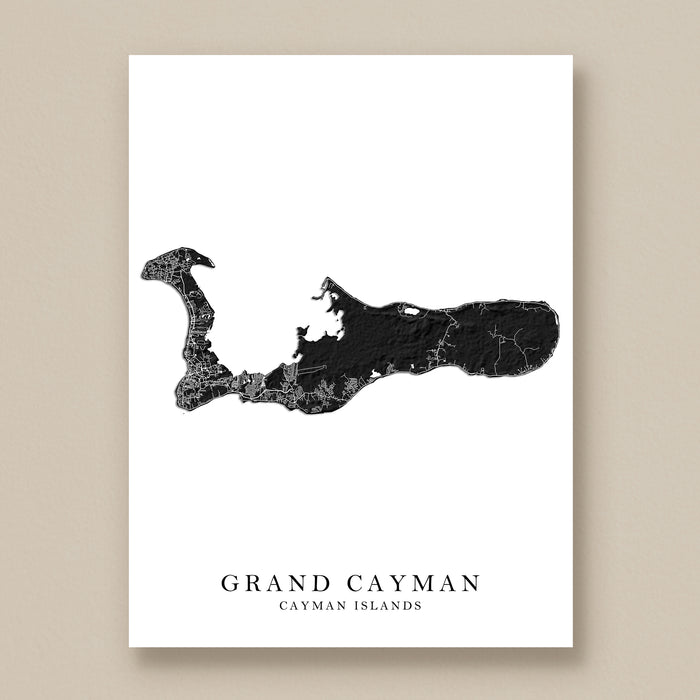 Grand Cayman Map Print: Black and White Cayman Islands Neutral Wall Art Poster