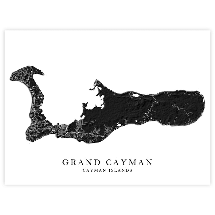 Grand Cayman Map Print: Black and White Cayman Islands Neutral Wall Art Poster