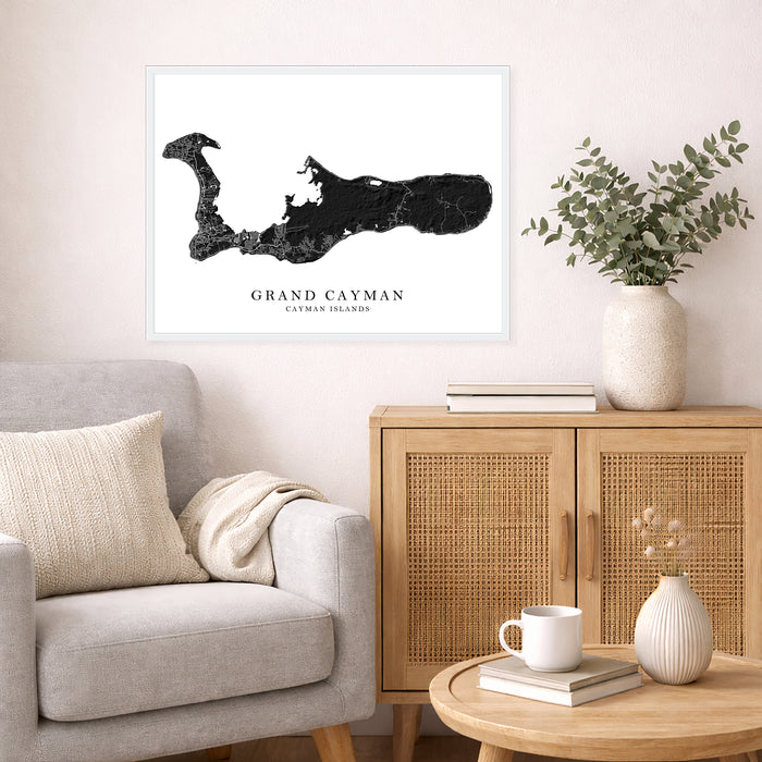 Grand Cayman Map Print: Black and White Cayman Islands Neutral Wall Art Poster
