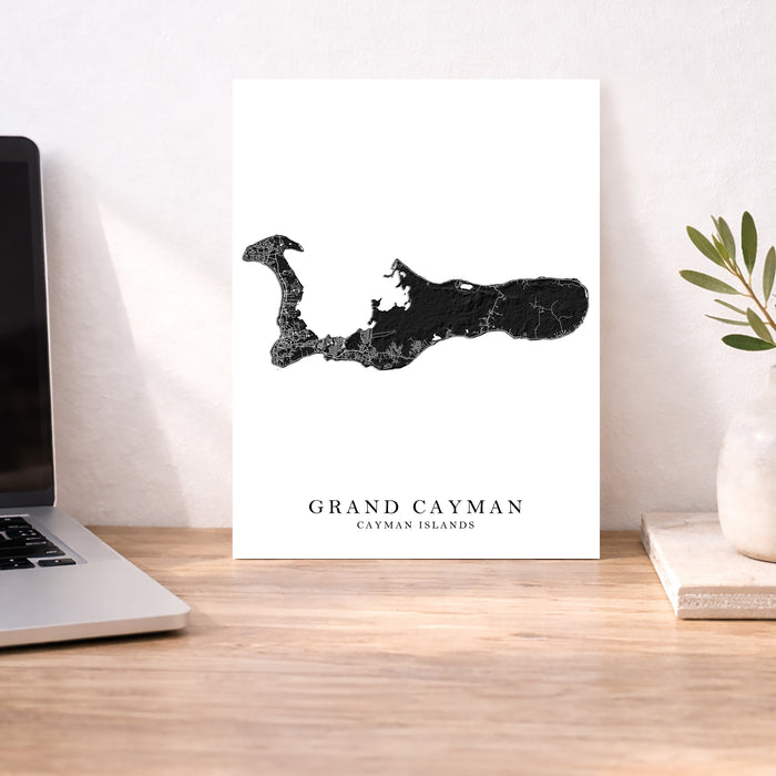 Grand Cayman Map Print: Black and White Cayman Islands Neutral Wall Art Poster