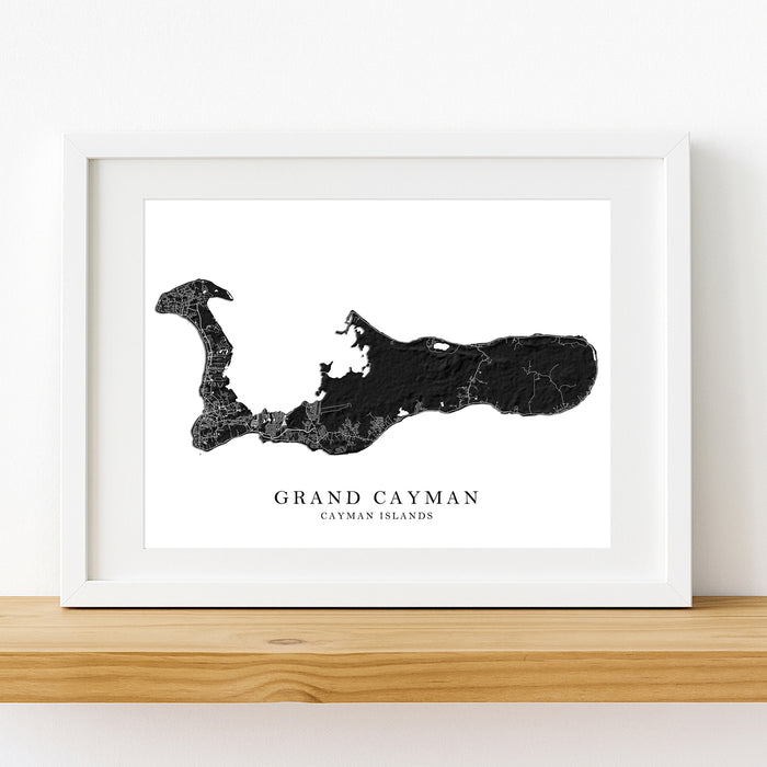 Grand Cayman Map Print: Black and White Cayman Islands Neutral Wall Art Poster