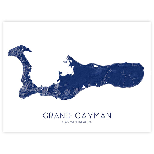 Map of Grand Cayman with blue color on a white background