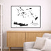 Framed map of Greek Islands on a wall above a wooden cabinet and sofa.