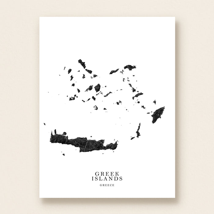 Map of Greek Islands with black ink on a white background