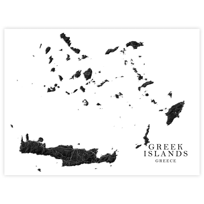Map of Greek Islands with 'Greek Islands, Greece' text on a white background