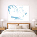 Map of Greek Islands on a wall above a bed in a bedroom.