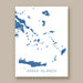 Map of Greek Islands on a white background with blue coloring