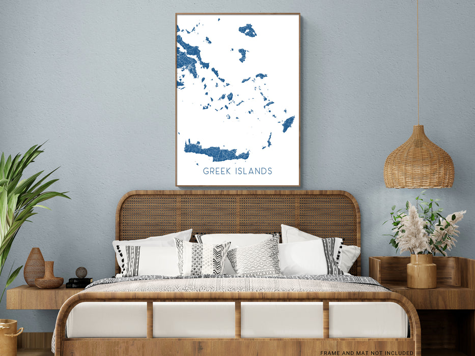 Greek Islands map print in Turquoise by Maps As Art.