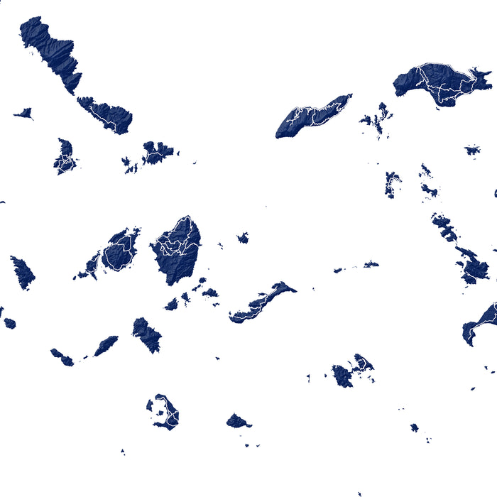 Map of the Greek islands with blue outlines on a white background