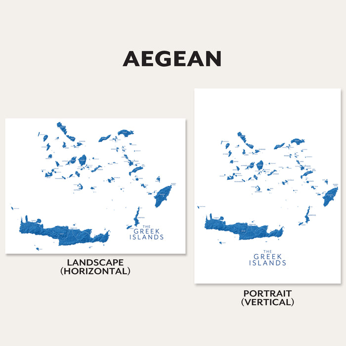 Greek Islands Labeled Topographic Map Wall Art Print