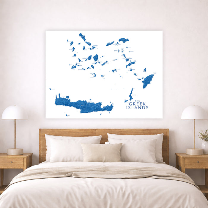 Greek Islands Labeled Topographic Map Wall Art Print