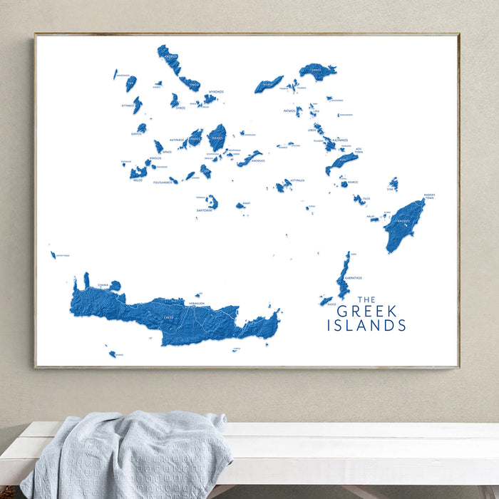 Greek Islands Labeled Topographic Map Wall Art Print