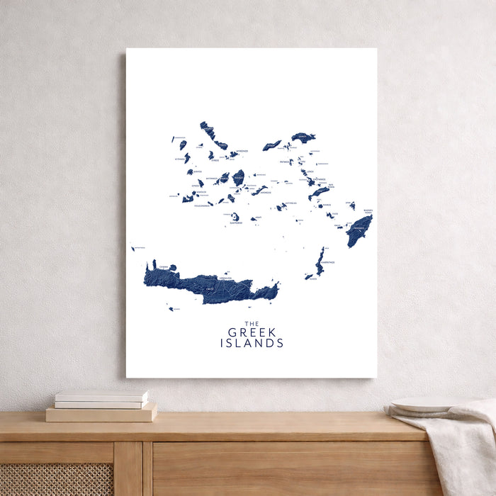 Greek Islands Labeled Topographic Map Wall Art Print