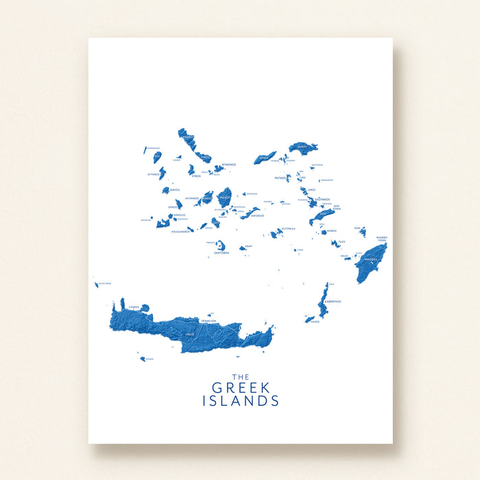 Greek Islands Labeled Topographic Map Wall Art Print