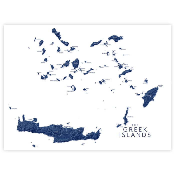 Greek Islands Labeled Topographic Map Wall Art Print