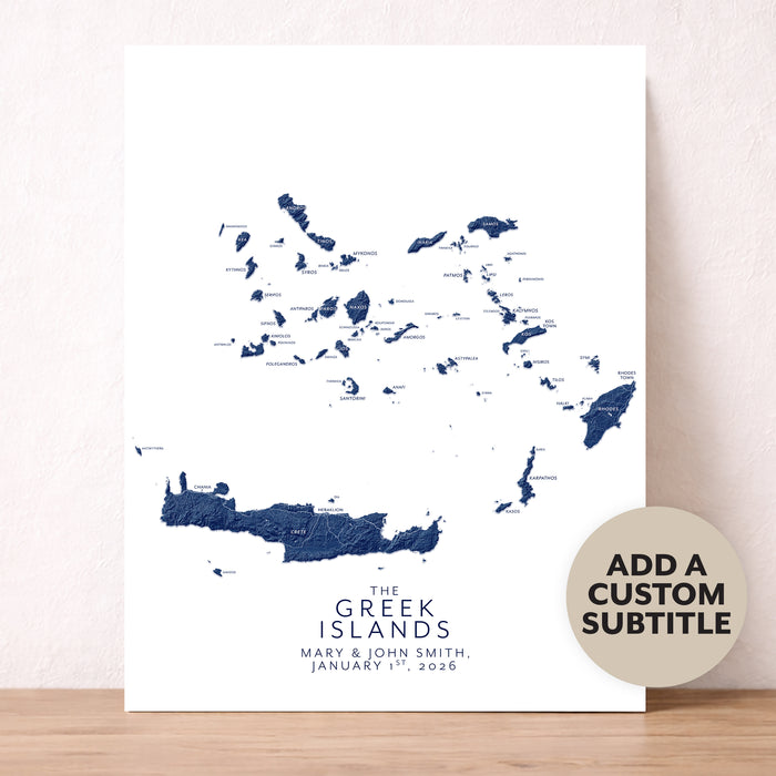 Greek Islands Labeled Topographic Map Wall Art Print