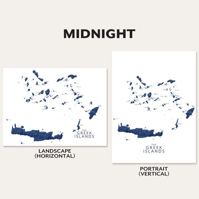 Greek Islands Labeled Topographic Map Wall Art Print