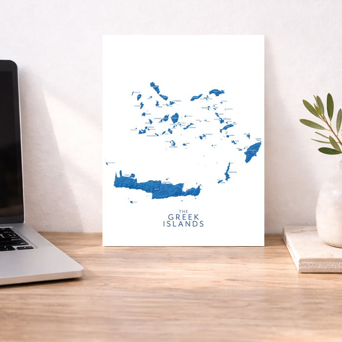 Greek Islands Labeled Topographic Map Wall Art Print