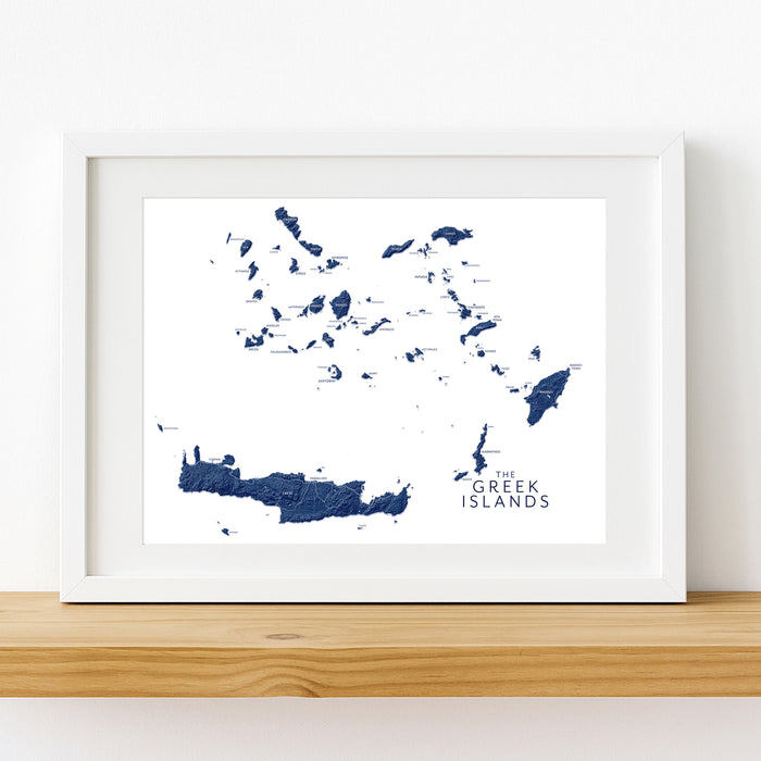 Greek Islands Labeled Topographic Map Wall Art Print