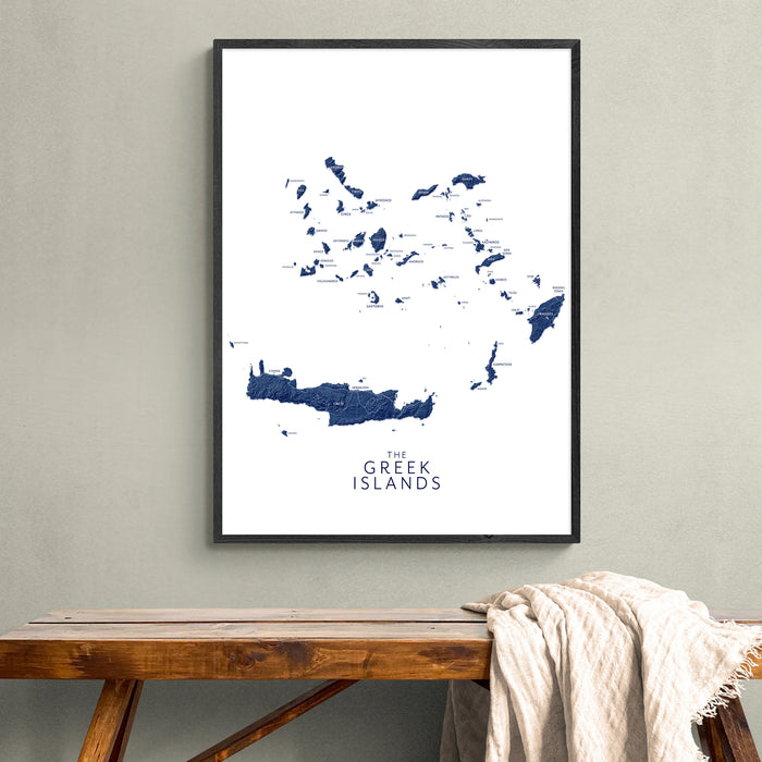 Greek Islands Labeled Topographic Map Wall Art Print