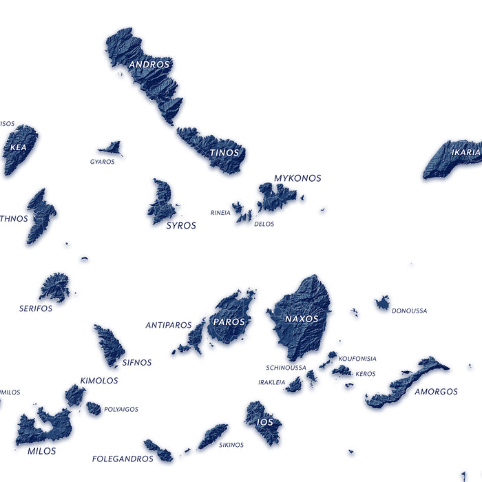 Greek Islands Labeled Topographic Map Wall Art Print