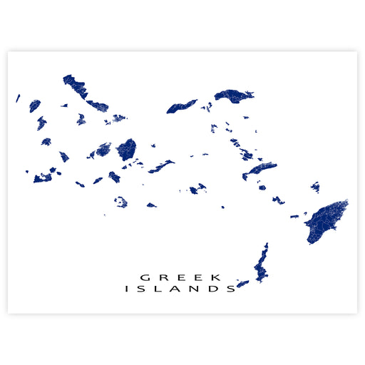 Map of Greek islands in blue on a white background with 'Greek Islands' text.