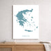 Framed map of Greece on a wall above a wooden shelf.