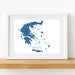 Framed map of Greece on a white wall