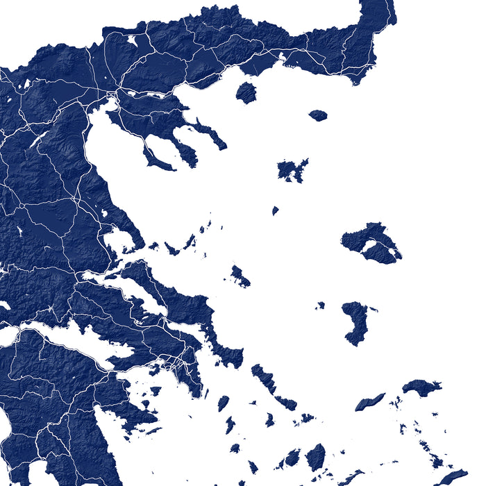 Map of Greece with blue coloring on a white background