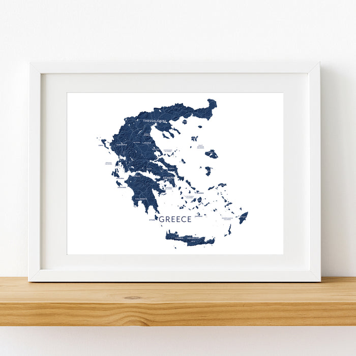 Framed map of Greece on a white background